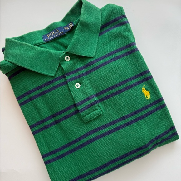 Vintage Polo Ralph Lauren Green Striped Classic Fit Polo - Picture 2 of 6